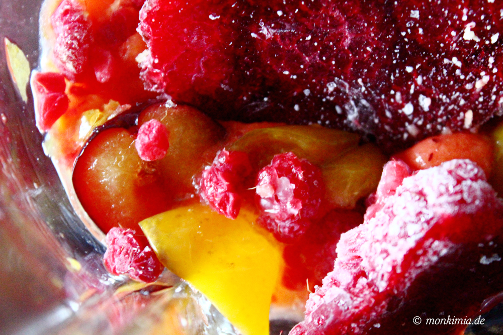 Milchshake Himbeeren und Mirabellen